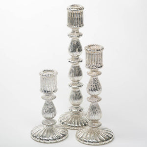Richland Ribbed Unique Mercury Glass Taper Candle Holder 13"
