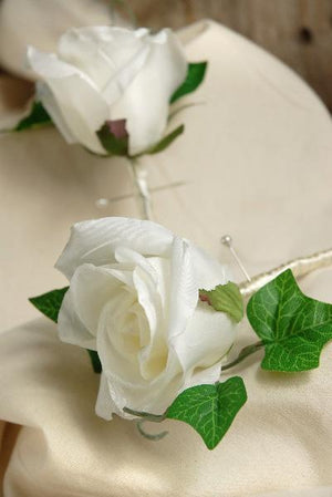 Silk Rose Boutonnieres White Set of 2