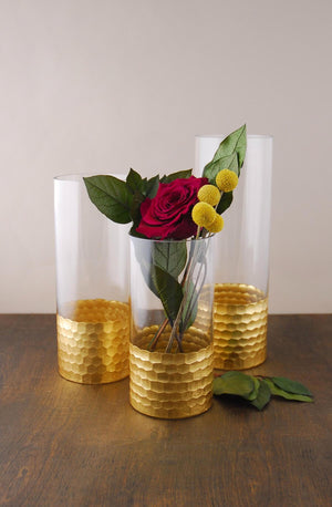 Gold Honeycomb Cylinder Vase 8" x 4"