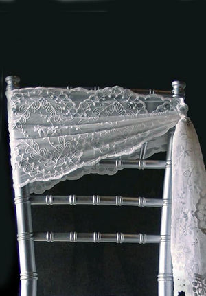 white soft embroidered lace tulle 12in runner and chair sash 74in long