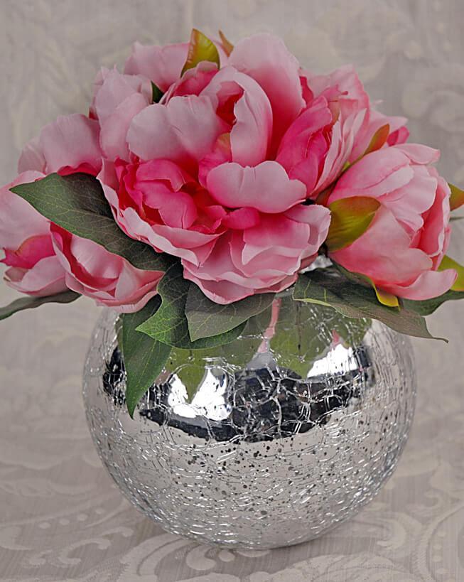 Mercury Glass Silver Ivy Bowl  5.2" x 6.25"