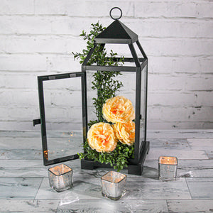richland black contemporary metal lantern with clear glasses large
