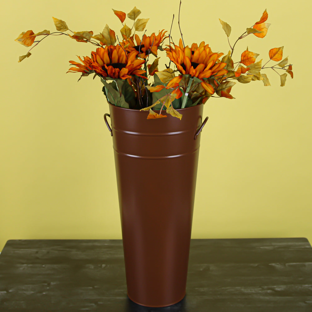 22 brown rust french flower market bucket with handles 22x10