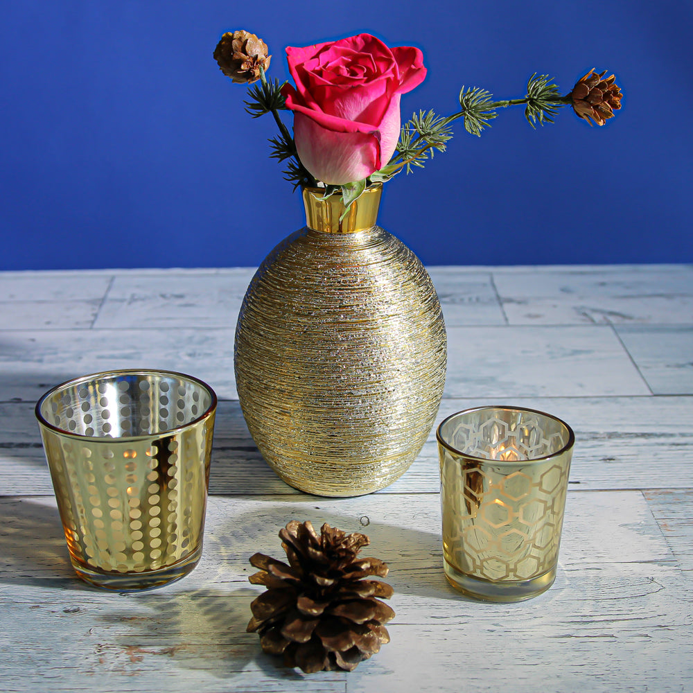 Richland Gold Dotted Glass Holder - Medium Set of 6