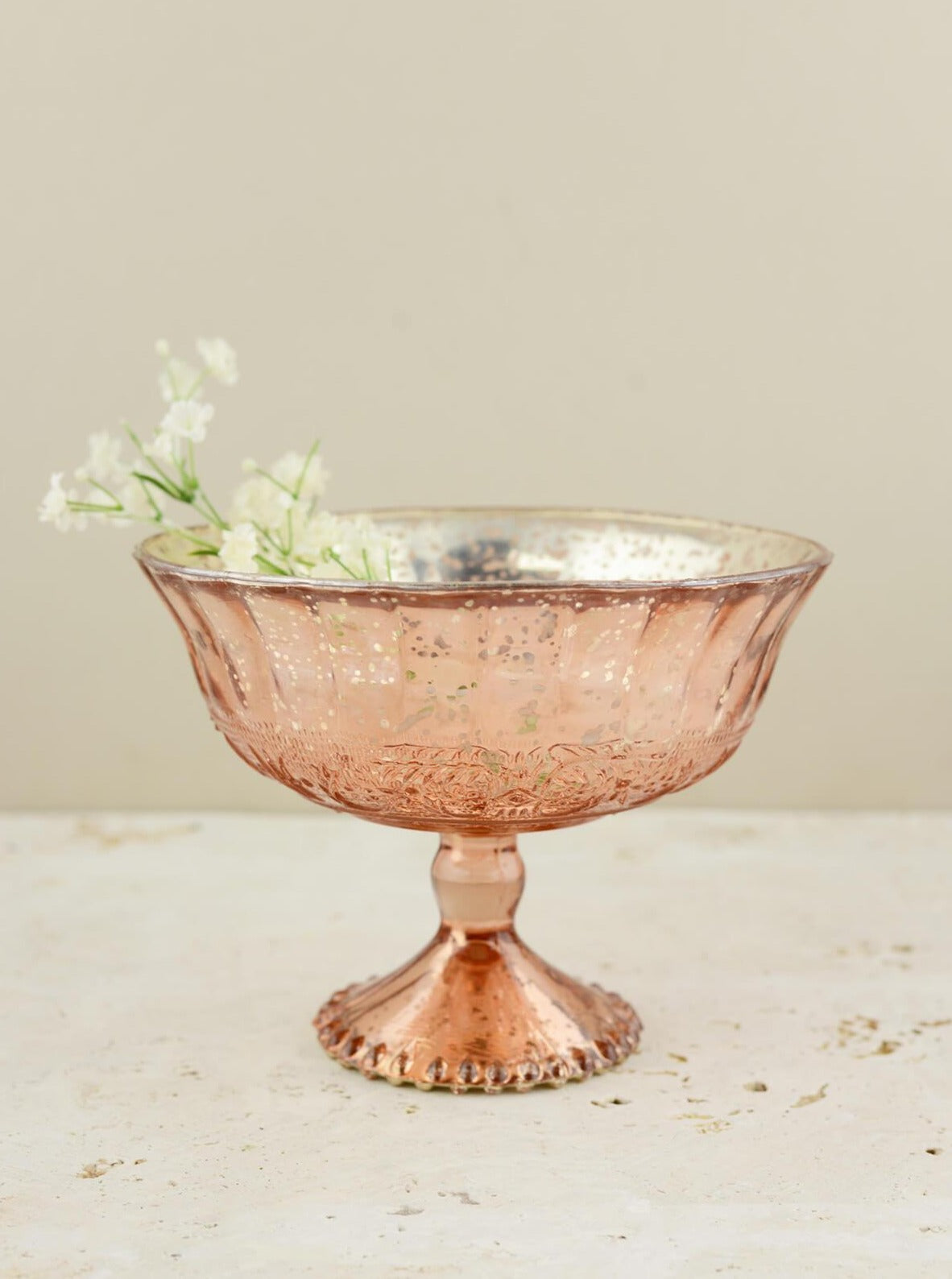 Mercury Glass Compote Rose Gold 7" x 5.25"