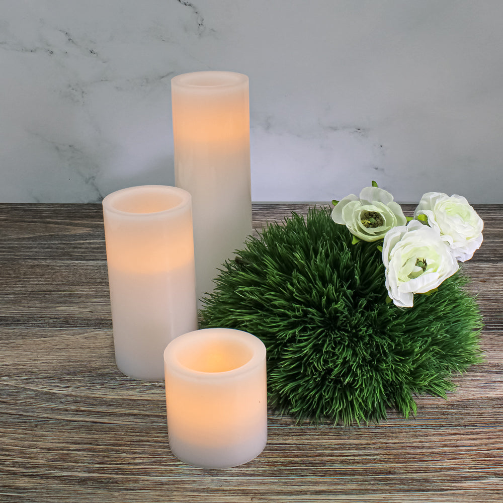 Richland Flameless LED Pillar Candles 3"x3", 3"x6" & 3"x9" White Set of 3
