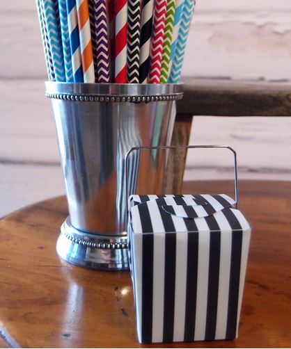 12 Black and White Striped Take Out Boxes 2in