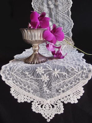 Embroidered Lace Table Runner & Chair Sash Ivory 12" x 74"