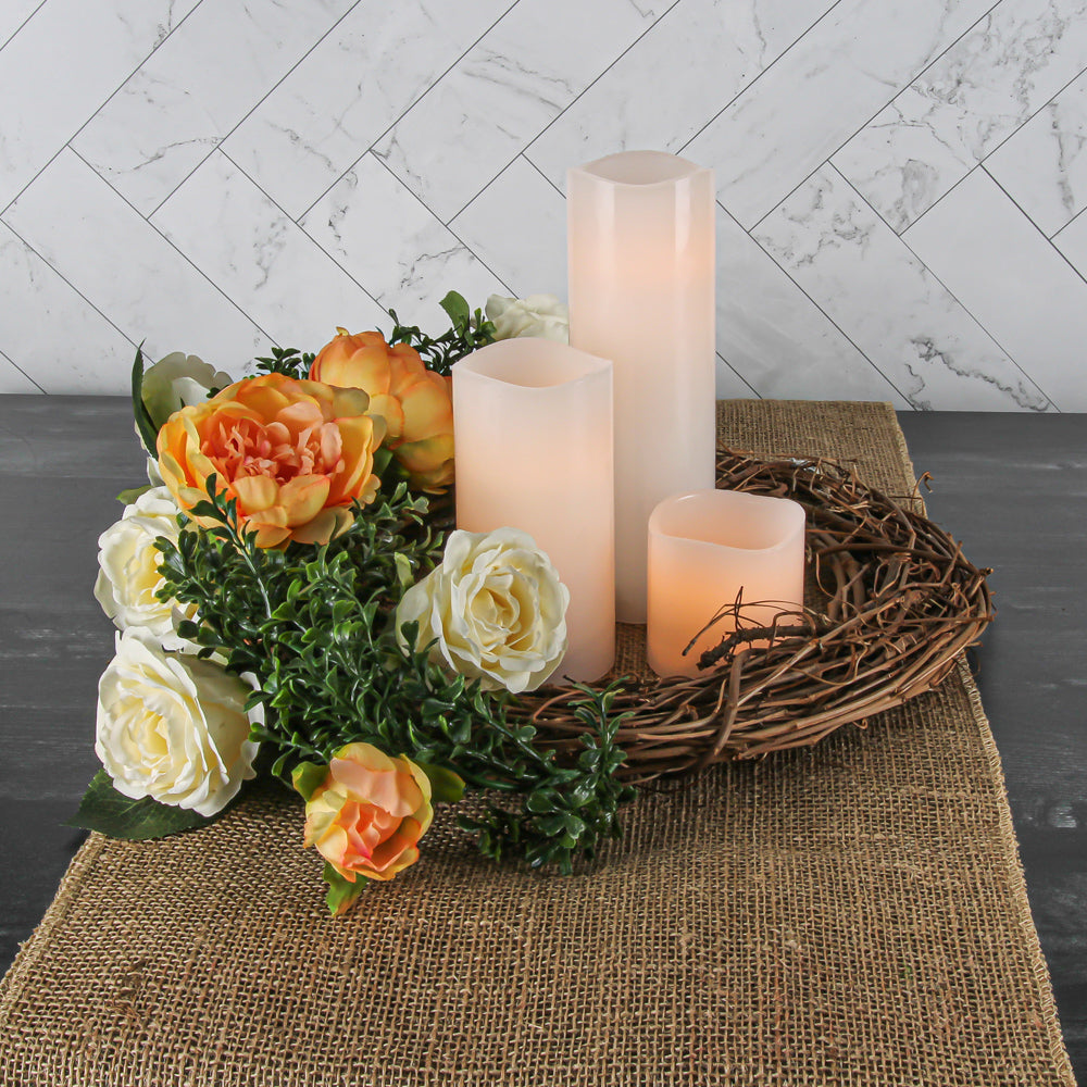 Richland Flameless LED Wavy Top Pillar Candles 3"x3", 3"x6" & 3"x9" White Set of 18