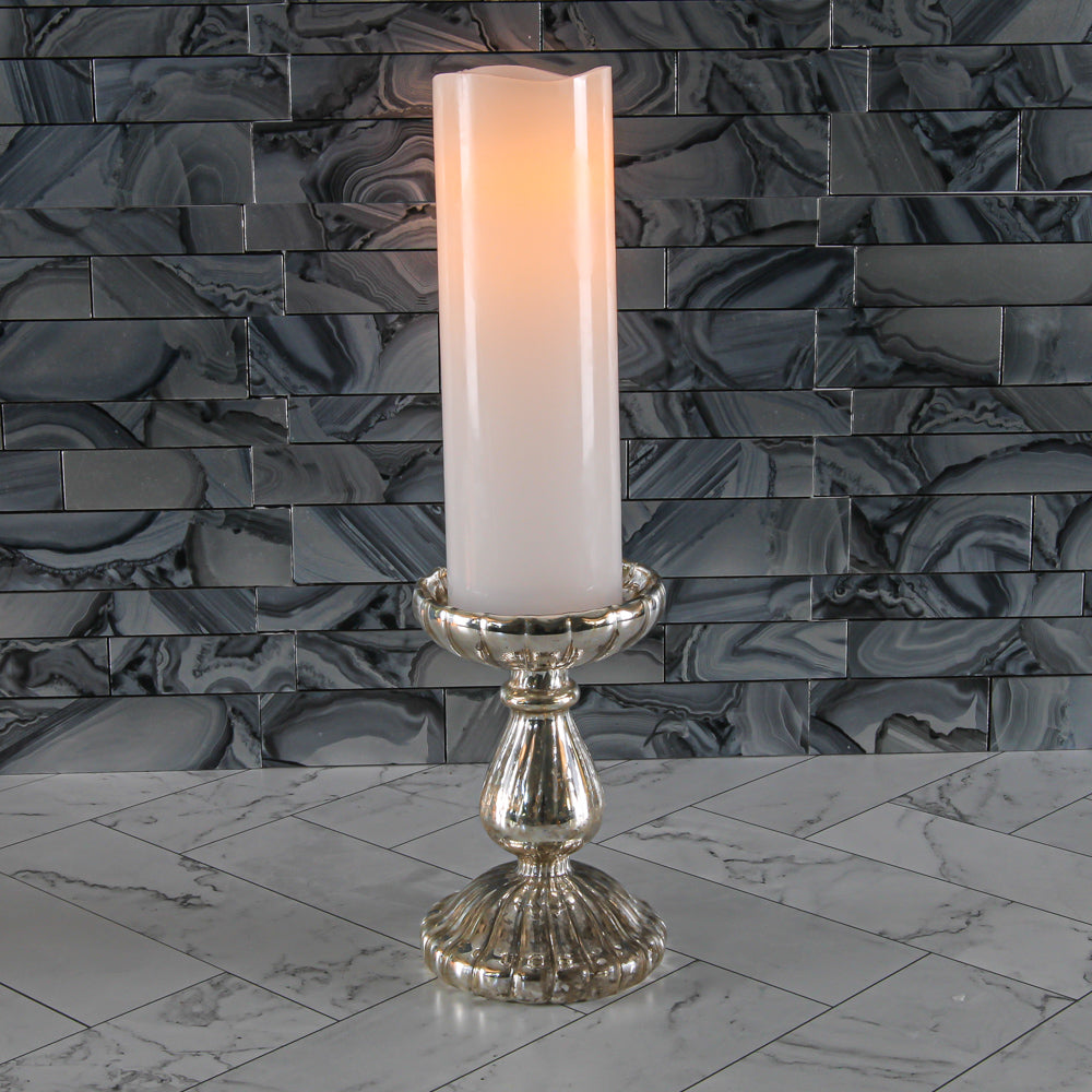Richland 7" Ribbed Unique Mercury Glass Pillar Candle Holder