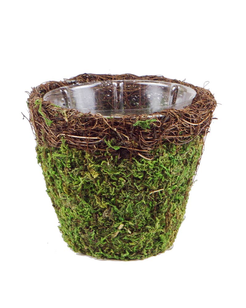 wicker and moss planter 5in round