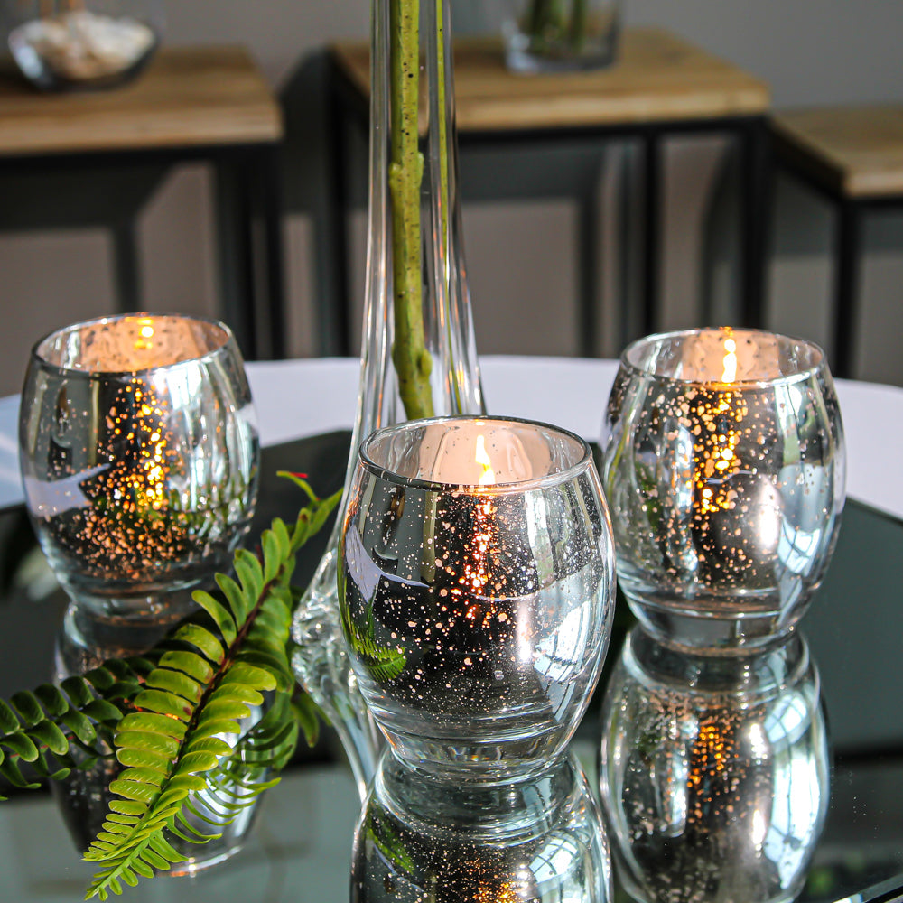 Richland Grande Hurricane Votive Holder Silver Mercury Set of 12