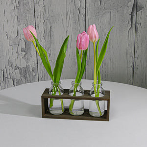 Richland Vintage Milk Bottle Vases With Wooden Stand