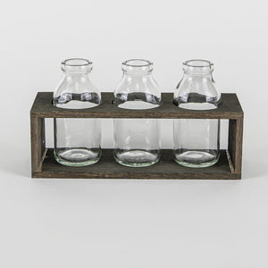 Richland Vintage Milk Bottle Vases With Wooden Stand