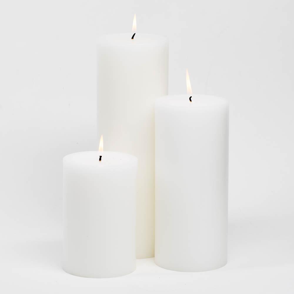 Richland Pillar Candles 4"x6", 4"x9" & 4"x12" White Set of 3
