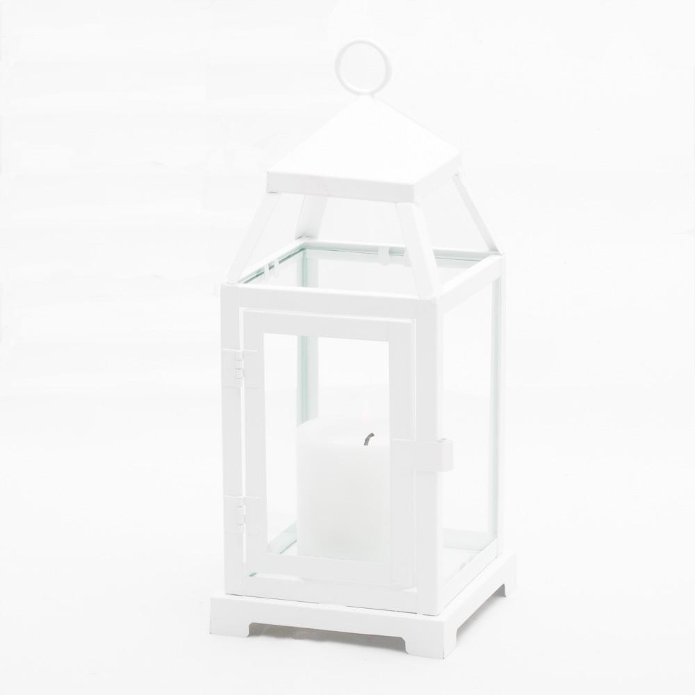 richland white contemporary metal lantern with clear glasses small