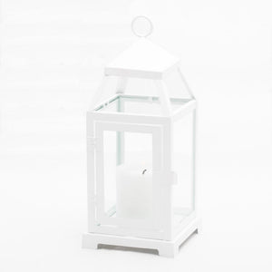 richland white contemporary metal lantern with clear glasses small