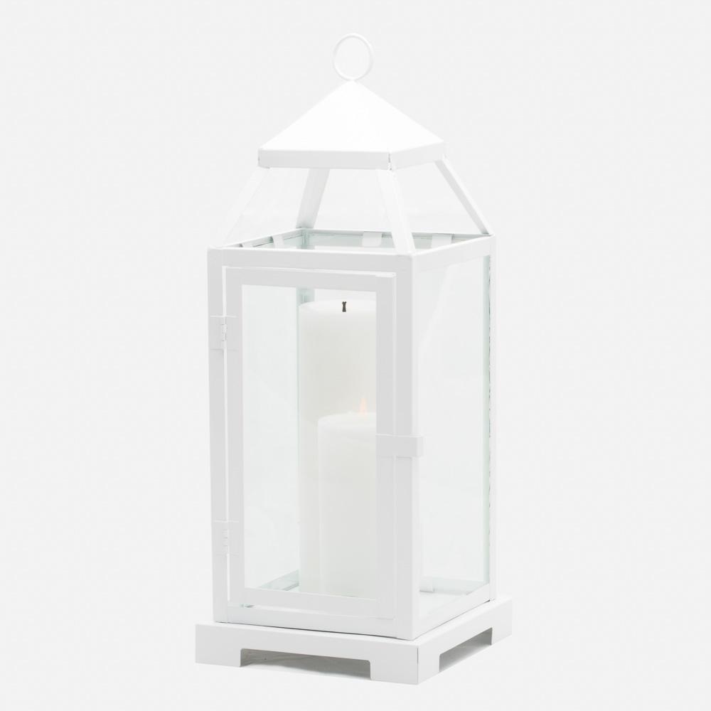 richland white contemporary metal lantern with clear glasses large