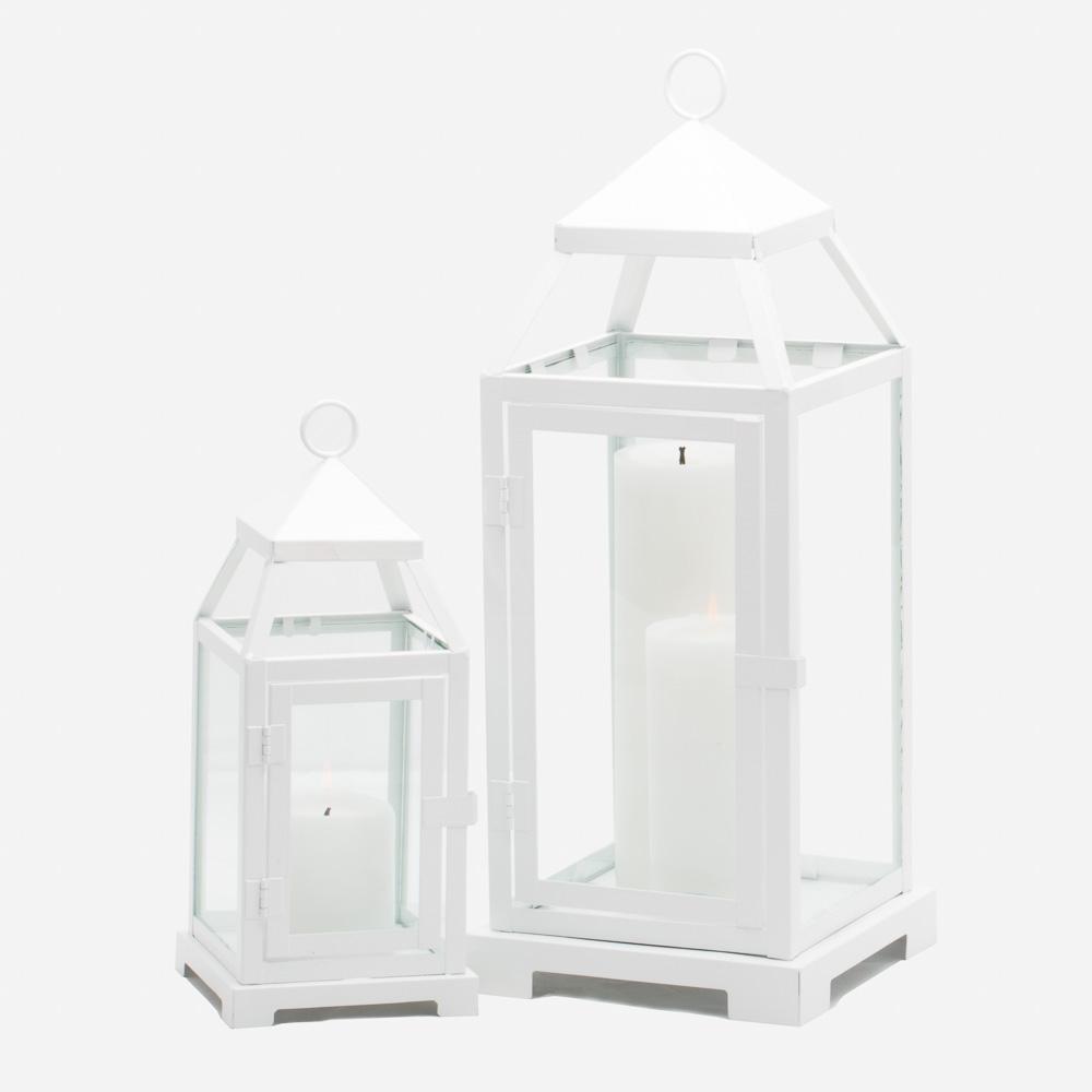 Richland White Contemporary Metal Lantern with Clear Glasses - Large
