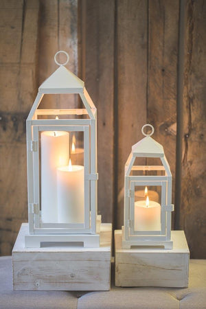 richland white contemporary metal lantern with clear glasses large