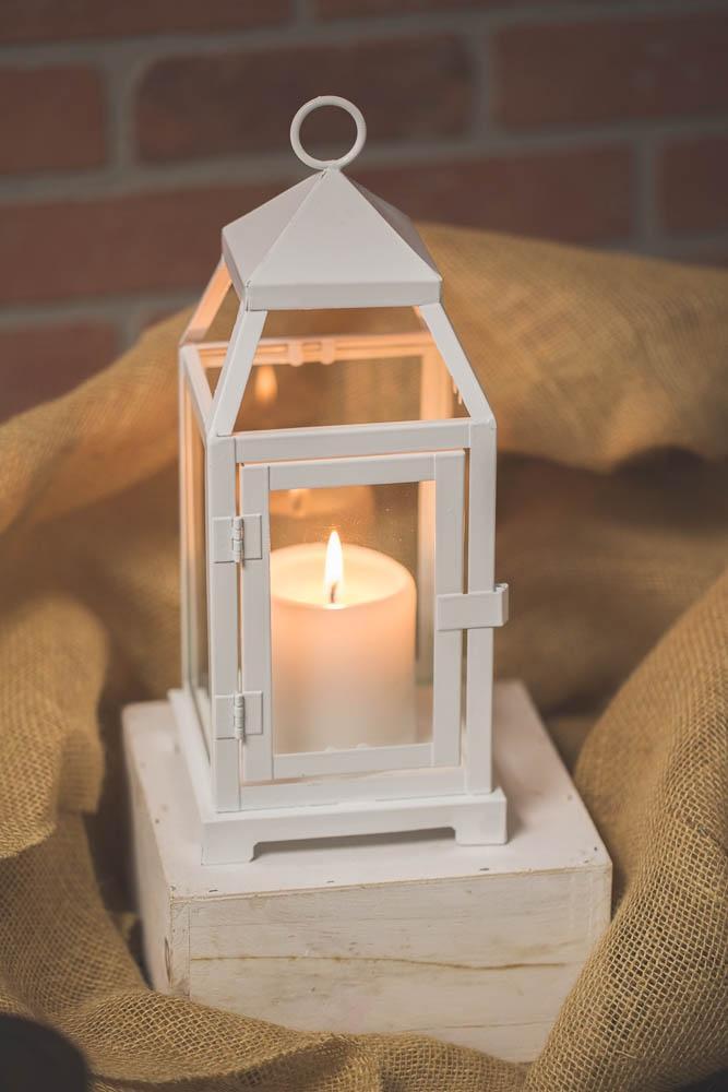 Richland White Contemporary Metal Lantern with Clear Glasses - Small