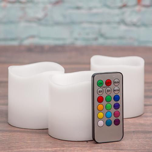 Richland Flameless LED Remote Control Wavy Top Pillar Candle White 3"x3" Set of 3