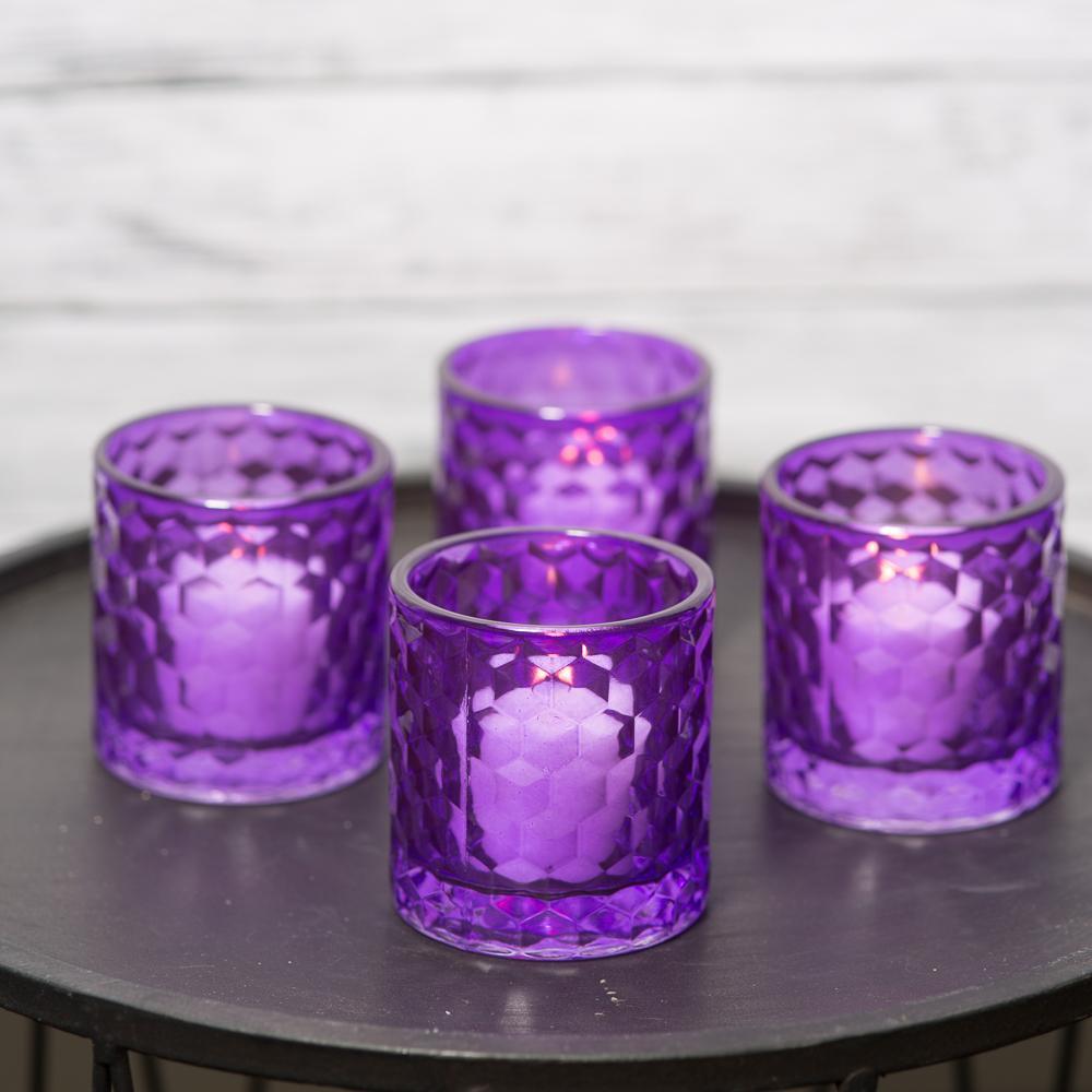 richland purple chunky honeycomb glass votive tealight holder set of 12