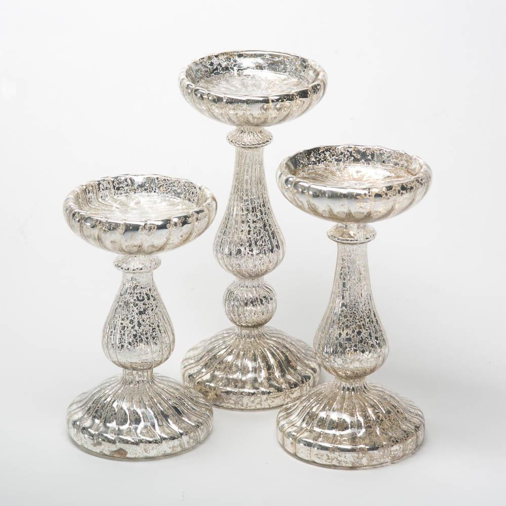 richland ribbed unique mercury glass pillar candle holder set of 3