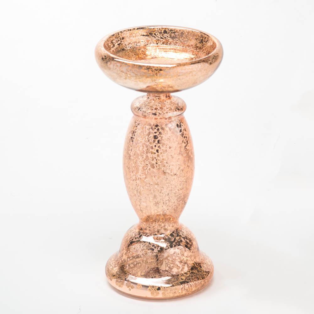 Richland 8.5” Unique Rose Gold Mercury Glass Pillar Candle Holder