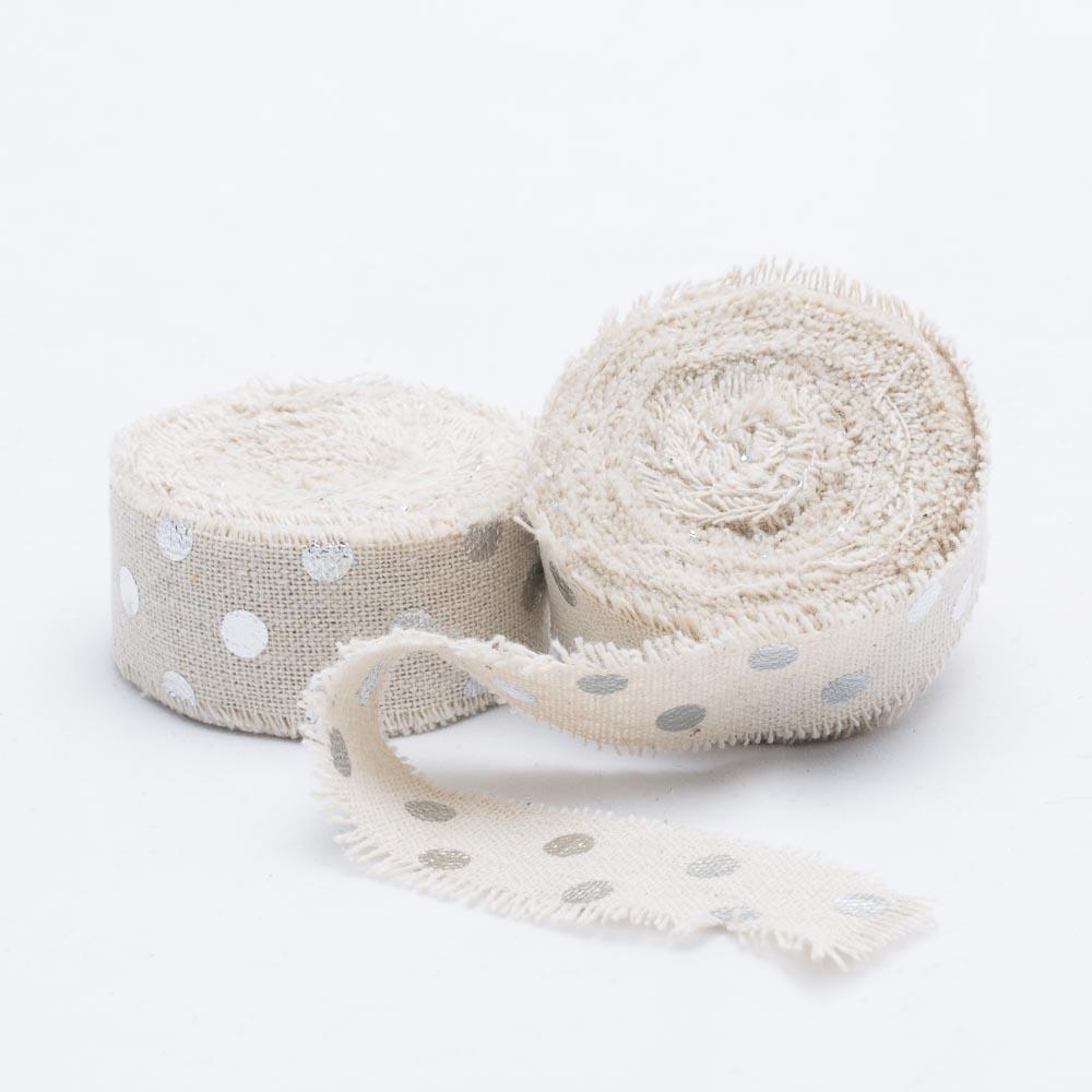 richland ribbon linen fringed edge 1 x 5 yards with silver dots set of 12