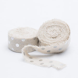 richland ribbon linen fringed edge 1 x 5 yards with silver dots set of 12