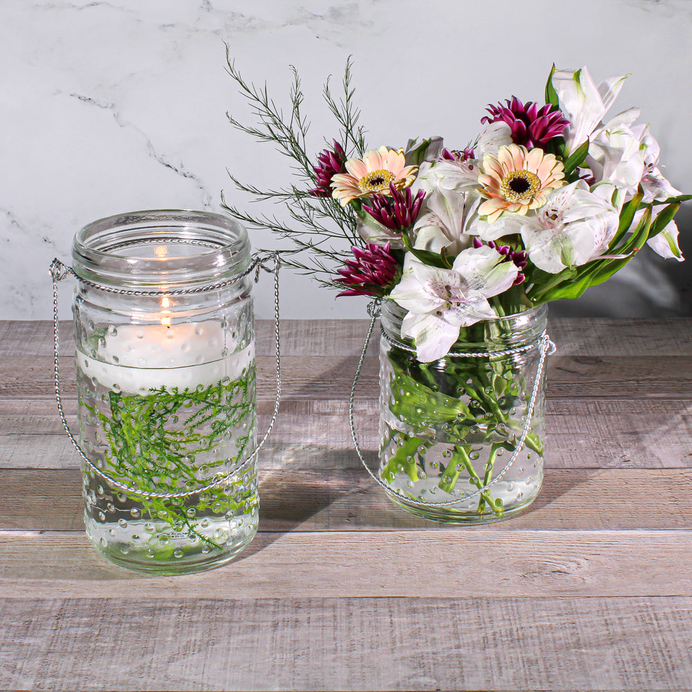 Eastland 5.1" Hanging Dotted Glass Jar with Handle Set of 12