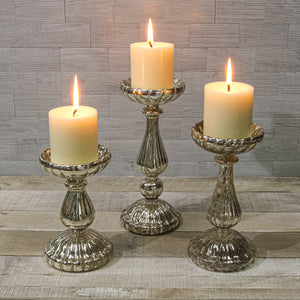 Richland 7" Ribbed Unique Mercury Glass Pillar Candle Holder