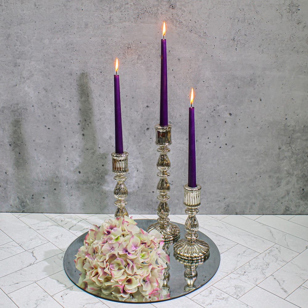 Richland Ribbed Unique Mercury Glass Taper Candle Holder  9.6"