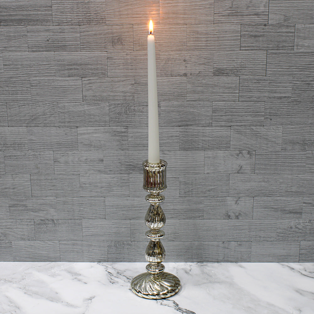Richland Ribbed Unique Mercury Glass Taper Candle Holder  9.6"