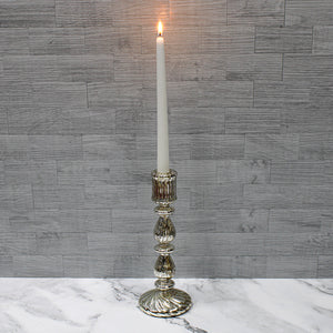 Richland Ribbed Unique Mercury Glass Taper Candle Holder  9.6"