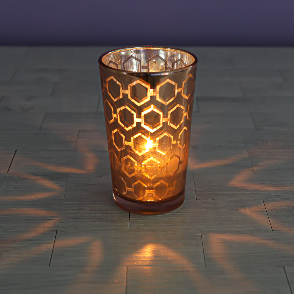 Richland Rose Gold Hexagonal Glass Holder - Large