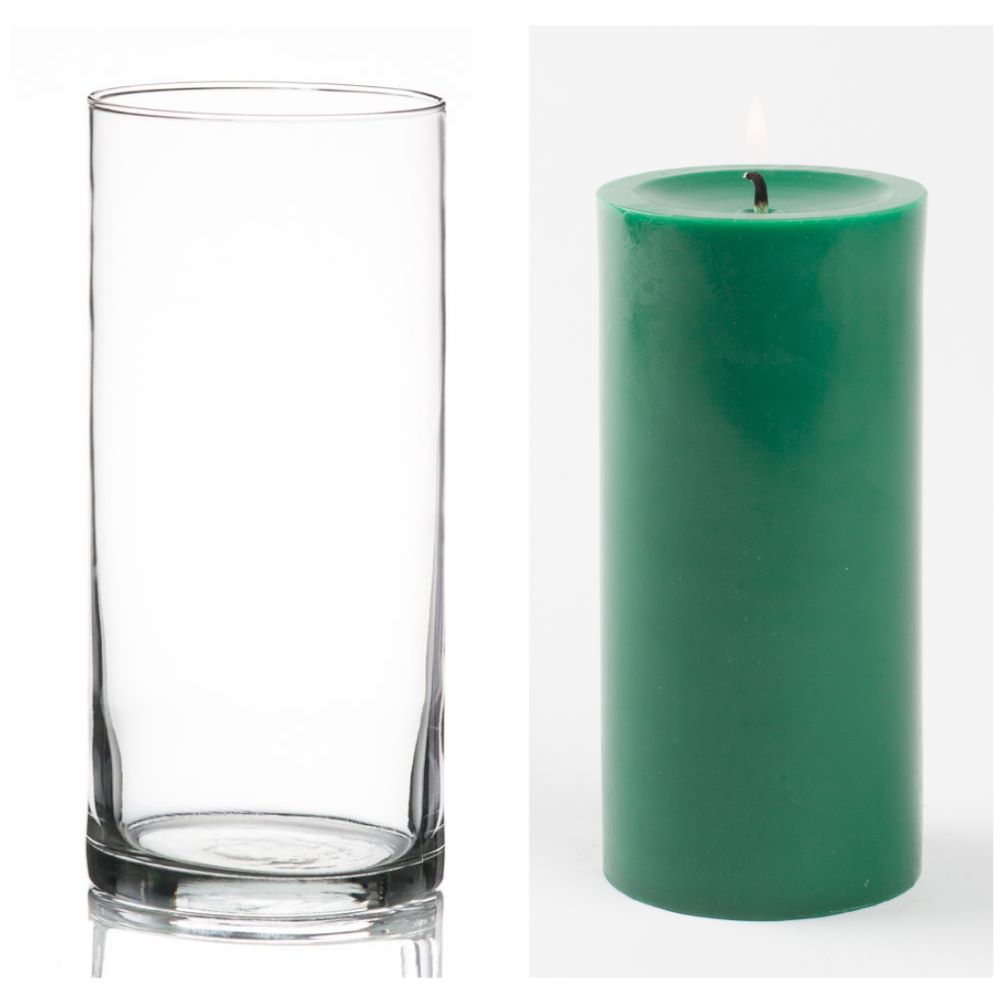 Richland Pillar Candle 6" & Eastland Cylinder Holder 7.5" inch Set of 12 (Choose your Color)