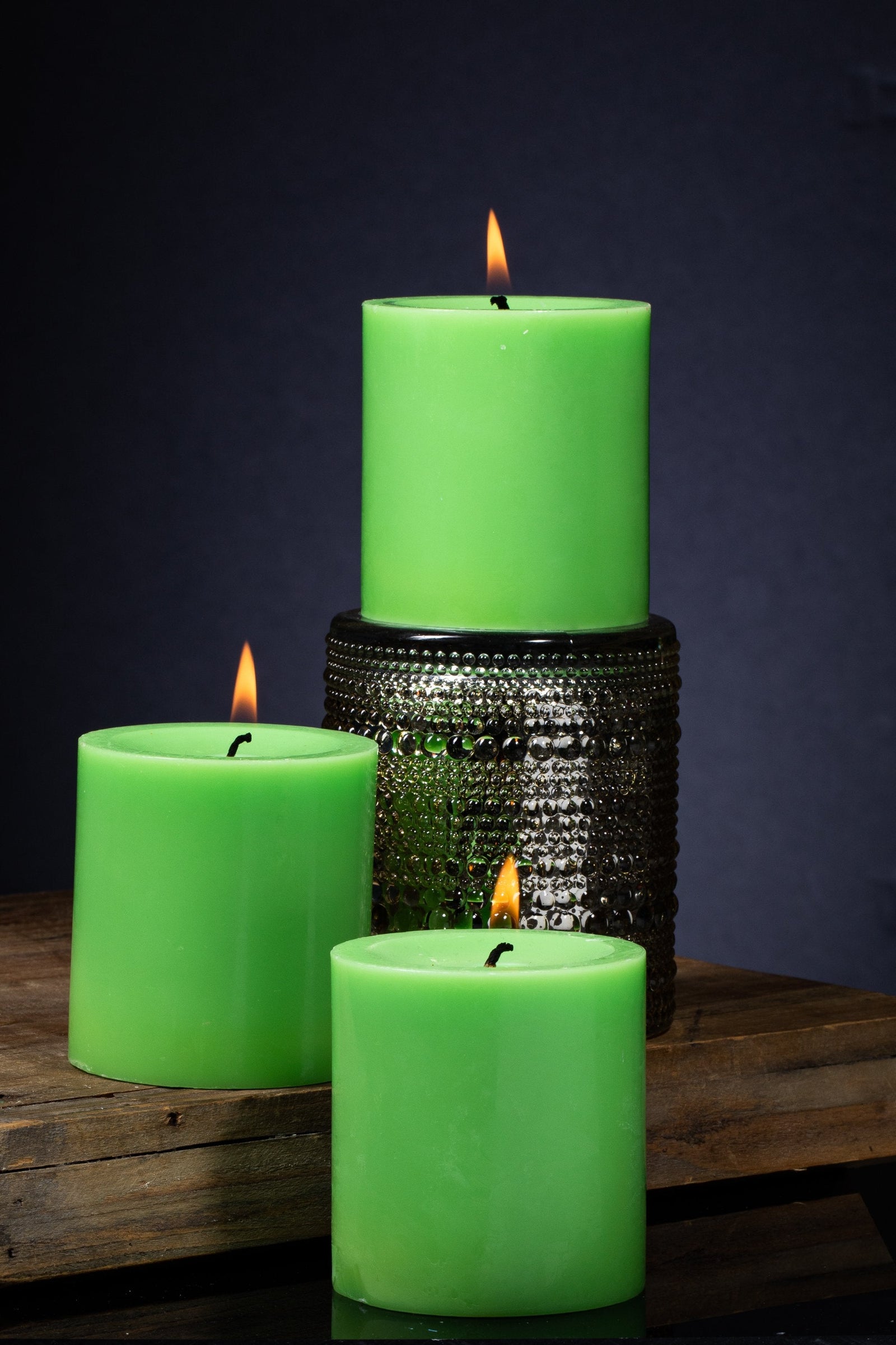 Richland Pillar Candles 3"x3" Green Set of 48