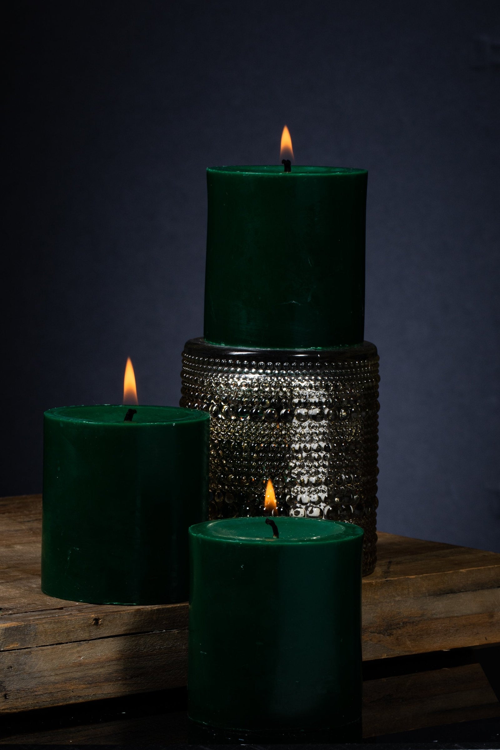Richland Pillar Candles 3"x3" Dark Green Set of 24