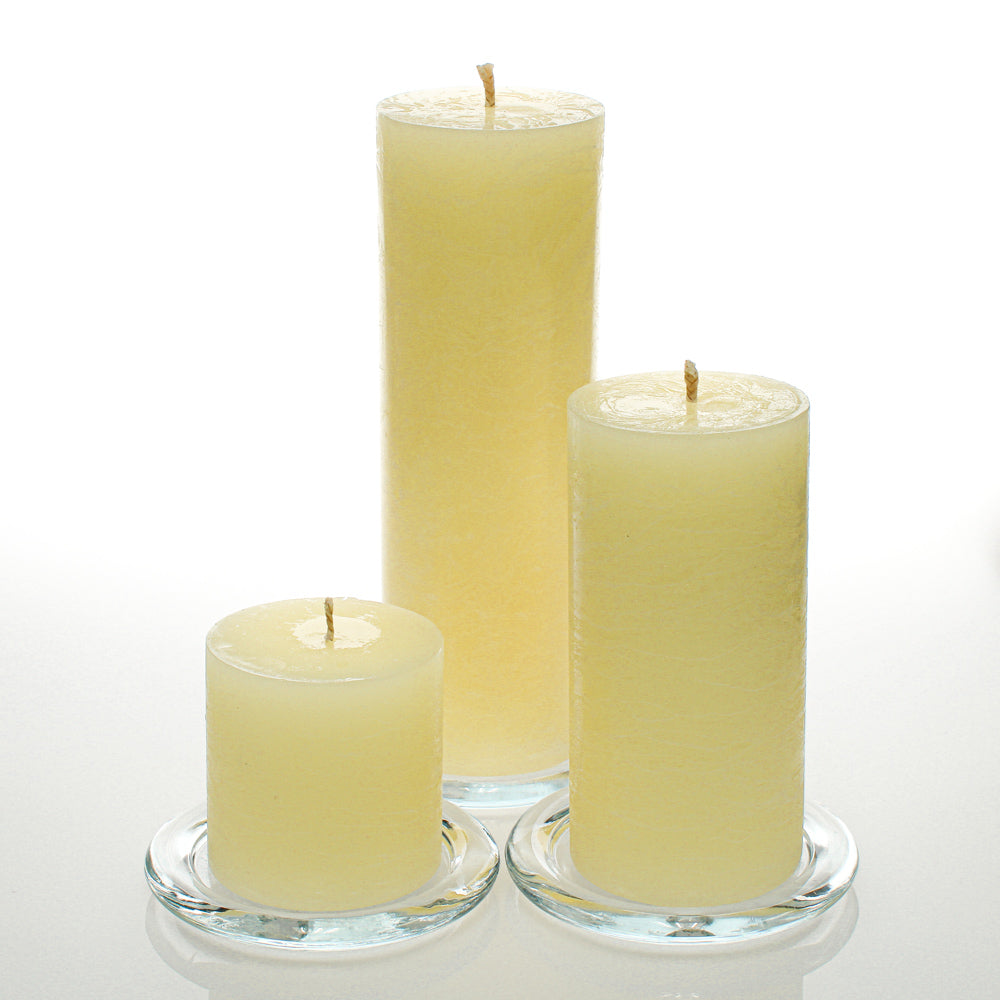 Richland Rustic Pillar Candle 3"x3", 3"x6" & 3"x9" Ivory Set of 36