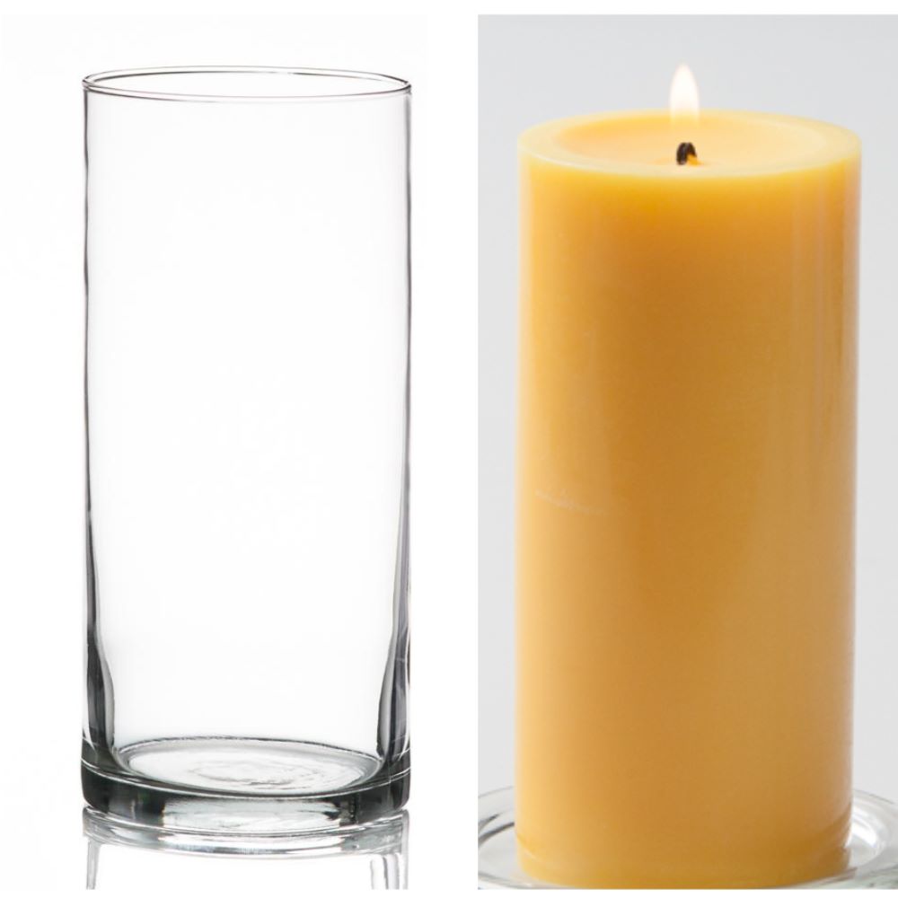 Richland Pillar Candle 6" & Eastland Cylinder Holder 7.5" inch Set of 12 (Choose your Color)