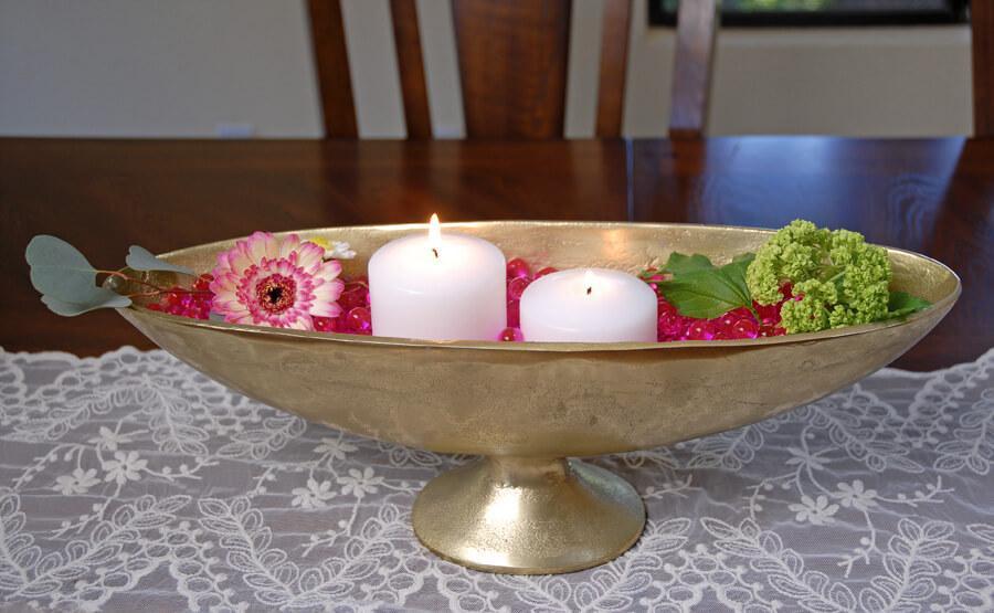 large gold boat bowl 17 5in