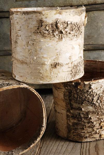 birch bark covered 6 planters pot w liner