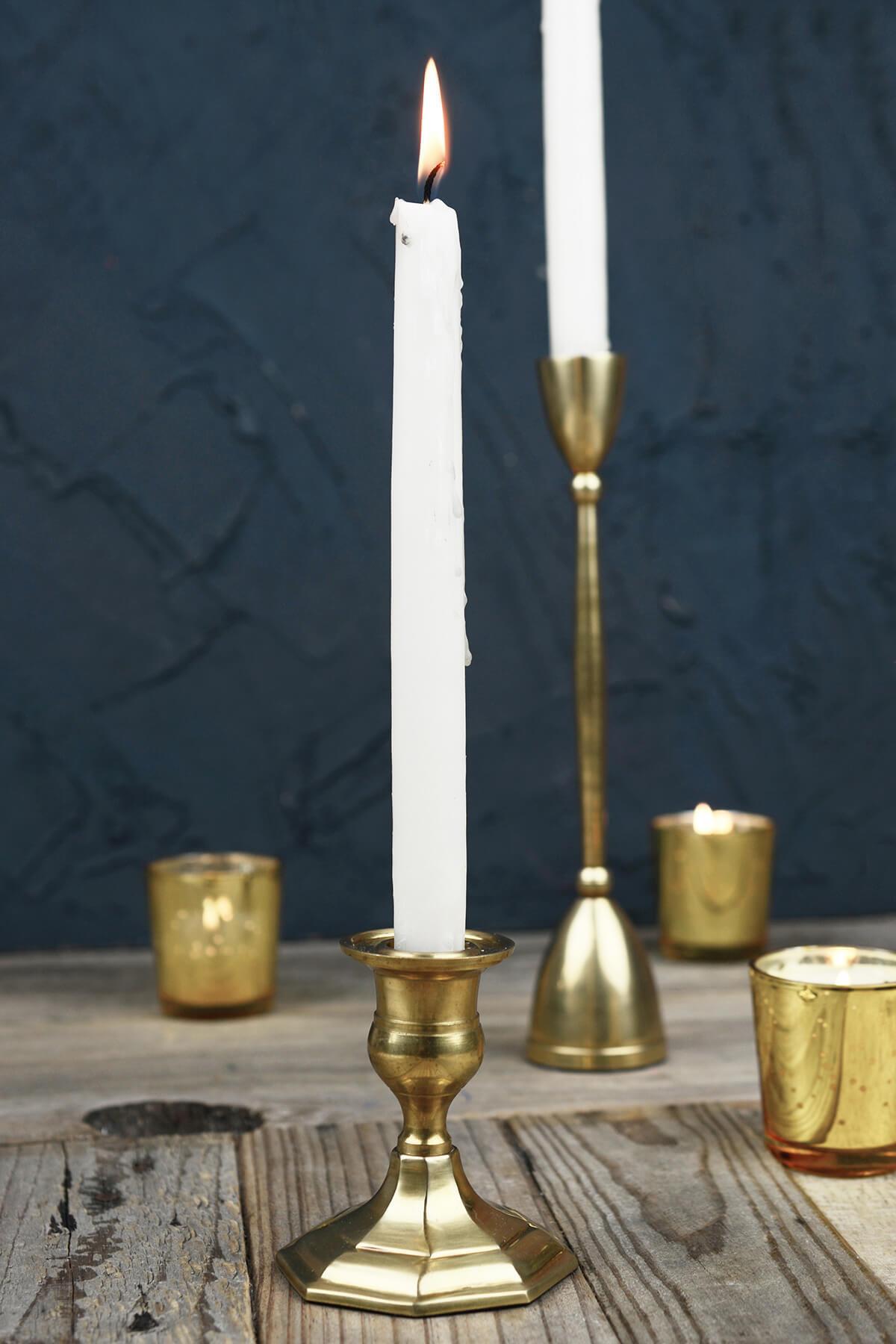 Gold Metal 3.75" Taper Candle Holder, Antique Candlestick