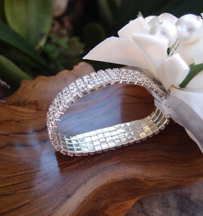 corsage bracelet silver elastic with rhinestones