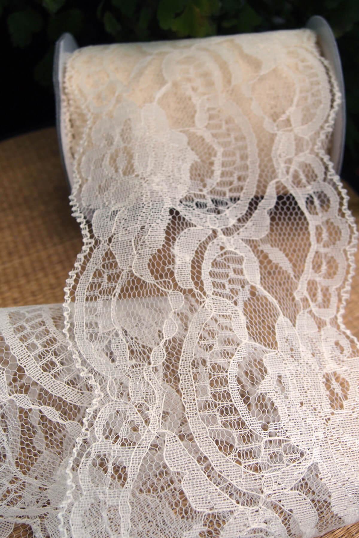 Ivory Lace Ribbon 4" wide x 10 yards