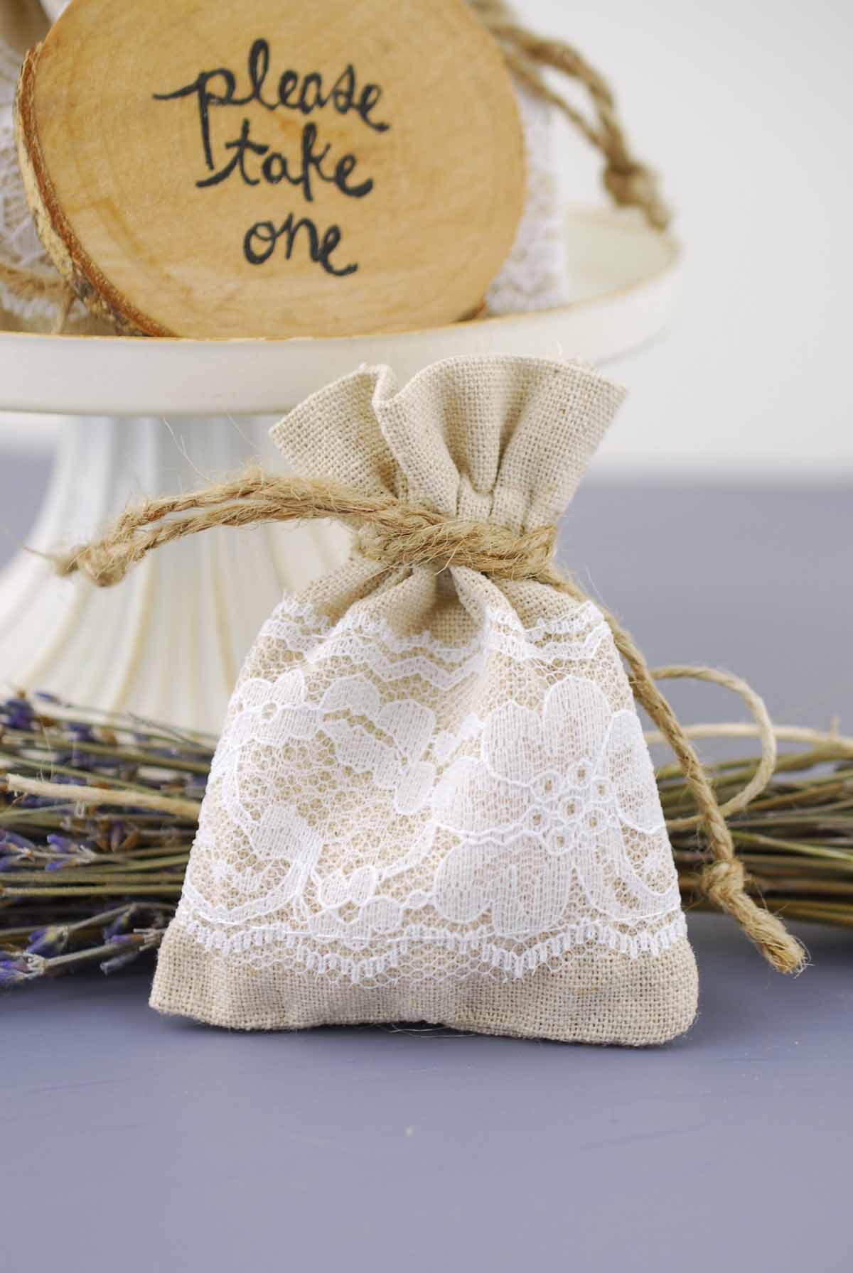 12 Linen & Lace 3x4 Favor Bags