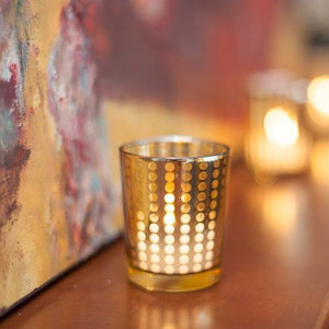 Richland Gold Dotted Glass Holder – Small Set of 12