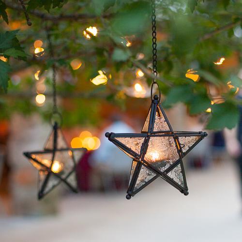 richland hanging star metal tealight lantern with clear embossed glass